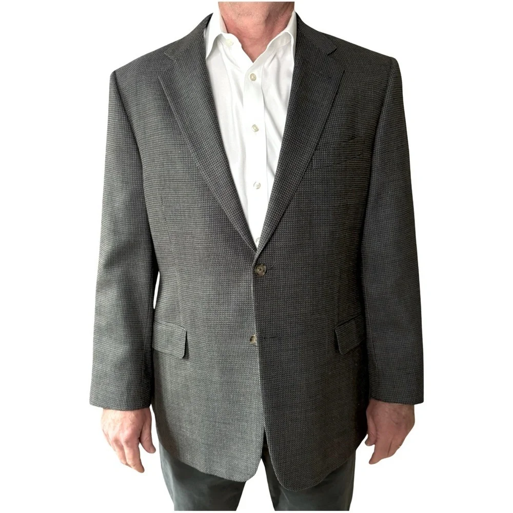 JOSEPH ABBOUD 2 Button Blazer Sport Coat Silk Wool Textured Grey Tan Brown 44R